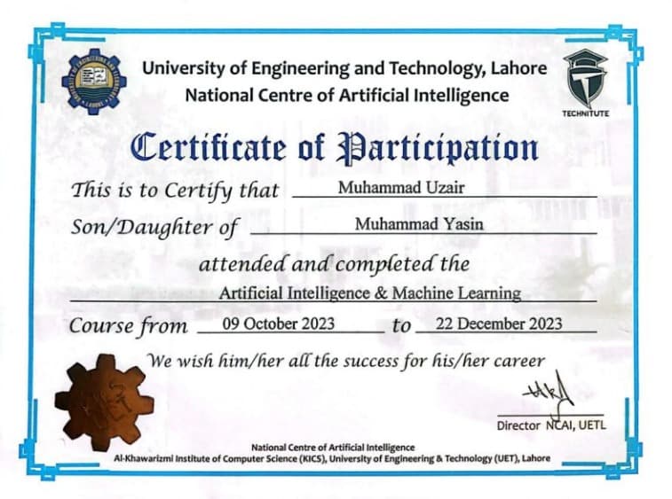 Additional Certification